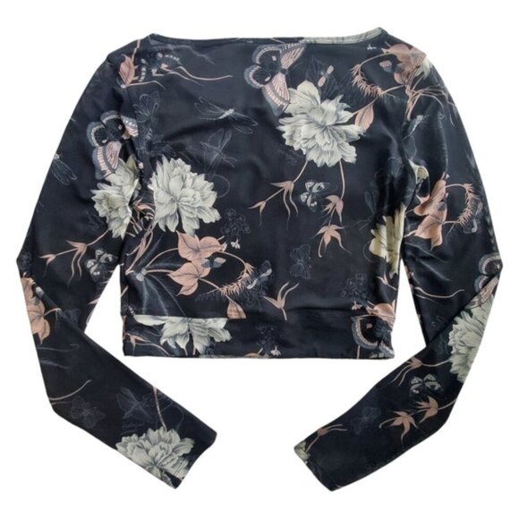 Victoria's Secret Black Floral Mesh Cropped Top Size Medium - Picture 2 of 6